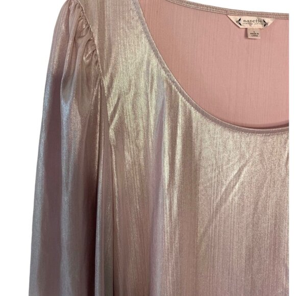 NANETTE LEPORE Pink Metallic Y2K Lightweight Smocked-Cuff Retro Blouse Small - Picture 2 of 6